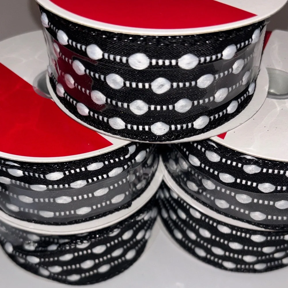Black and White Snowball Weave Ribbon Black and White Dot Pattern Ribbon 25ft